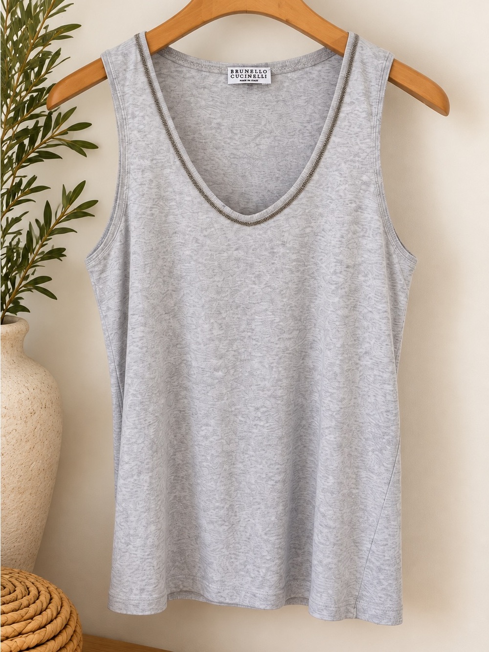 Brunello Cucinelli Gray Monili Beaded Trim Tank Top XL Made in Italy